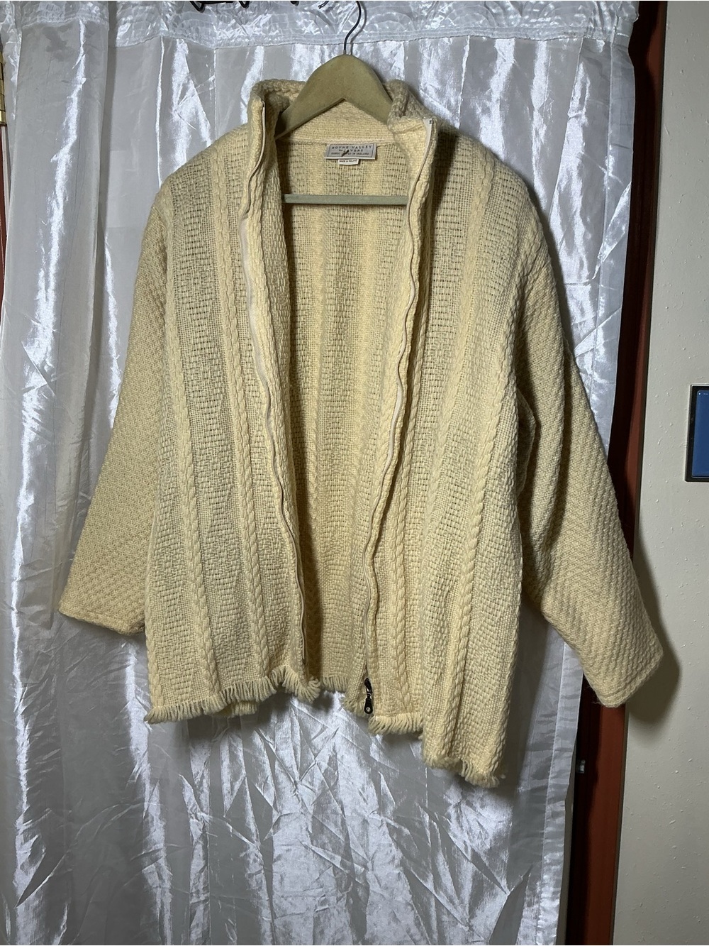Zipper Front Cream Knit Women's Cardigan Sweater